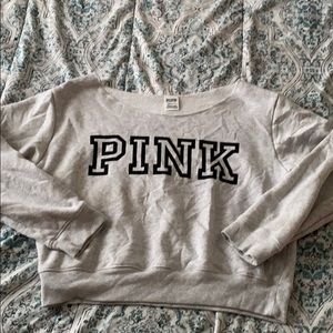Gray pink off the shoulder sweatshirt